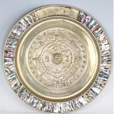 vechi platou decorativ Aztec-Maya calendar - alpaca si abalone - Mexic